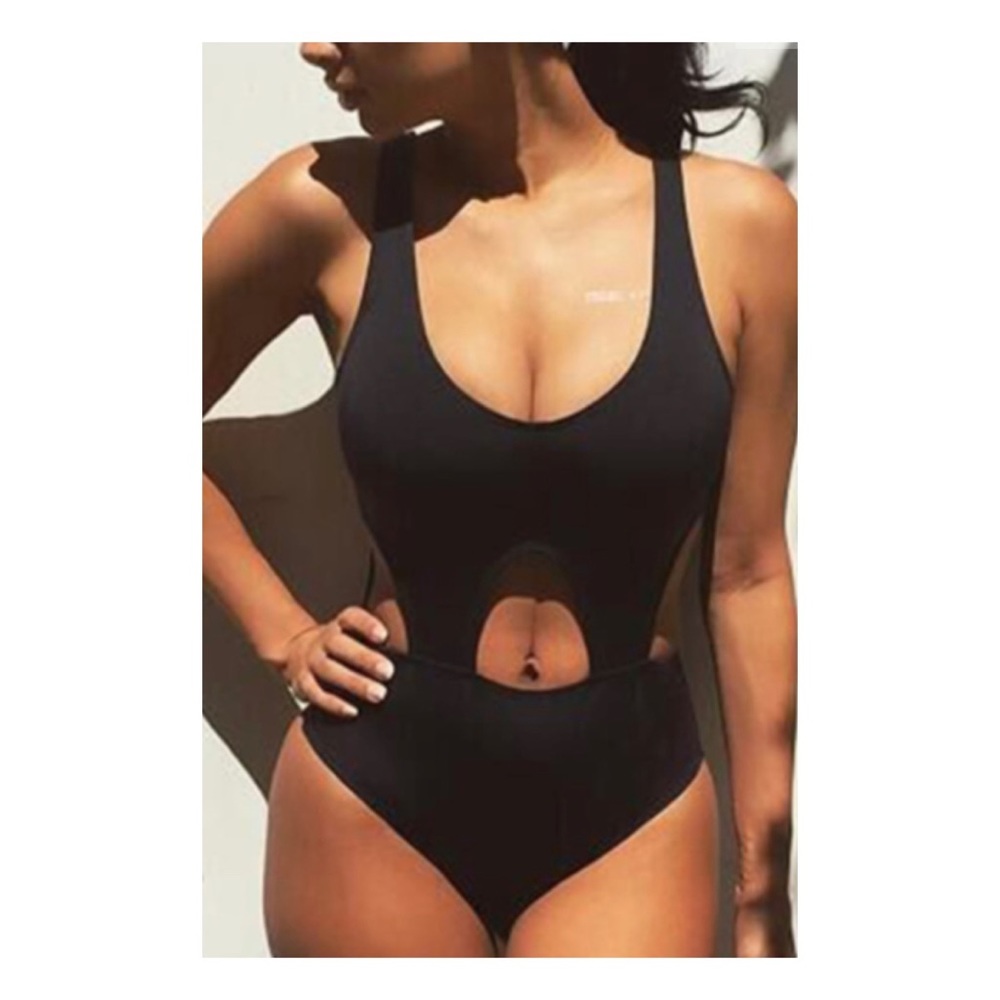 Black Solid Cut Out Swimsuit - Picture 1 of 3